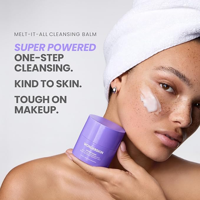 Wonderskin Cleansing Balm - Melt It All Balm to Milk Makeup Remover, Gentle Hydrating Face Cleanser with Centella and Chamomile