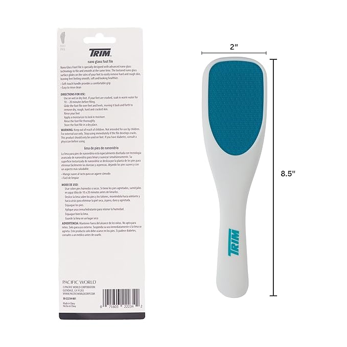 Trim Neat Feet Foot Care Implements Nano Glass Foot File, Hard Skin Remover for Feet, Manual Scraper, Callus Remover, Removes Dead Skin, Smooth Foot Health, Durable Pedicure Tool, Wet Or Dry, 1 Count