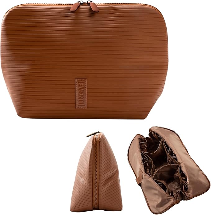 THE VERTI-Vertical Waterproof Makeup & Toiletry Bag | 23-Pocket Organizer with Upright, Fold-Down Design for Skincare, Toiletries & Essentials (Mahogany)
