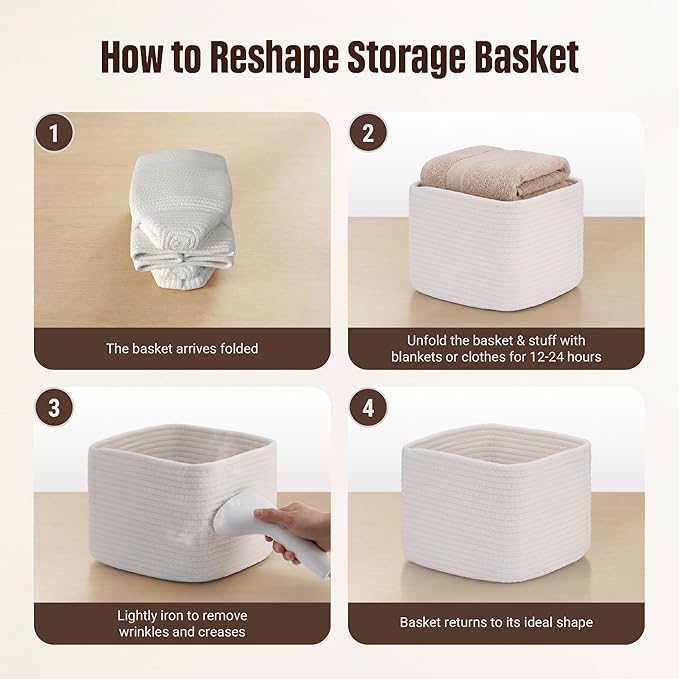 5-Pack Storage Cubes Woven Rope Baskets - 2 Sizes Organizer Bins for Closet, Shelf, Bookshelf, Nursery, Changing Table, Cube Storage Bins, Storage Baskets for Bathroom Toy & Home