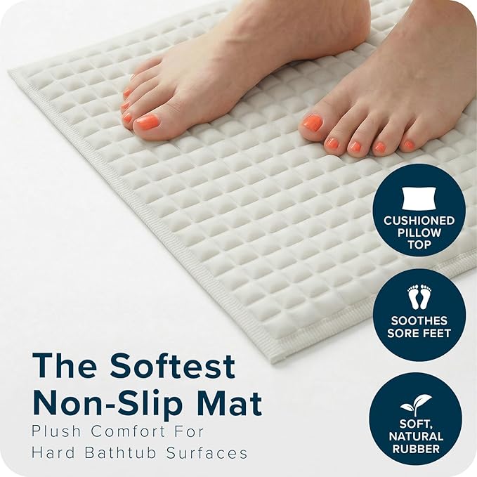 SlipX Solutions Pillow Top Cushioned Bath Mat, Non Slip Comfort Underfoot, 700 Air-Filled Pillows, Soft Shower Mat, Strong Suction Cups, Cream