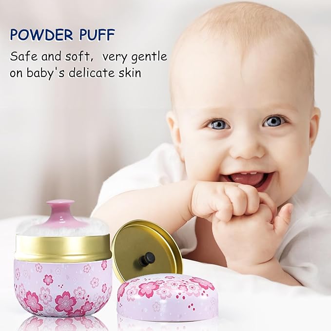 Body Powder Puff and Container for Dusting Powder, Women Powder Puff and Powder Case for Bath and Travel (Light Pink)