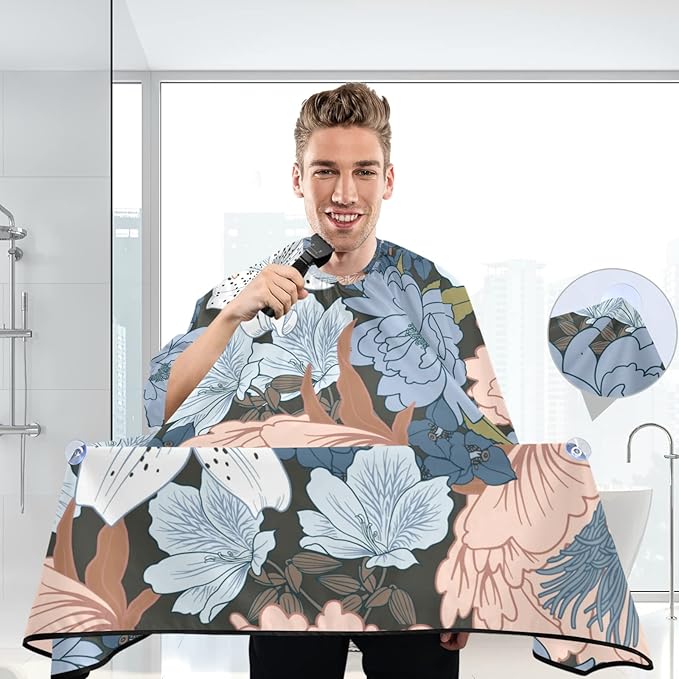 ALAZA Colorful Flowers Barber Cape for Men Women, Waterproof Haircut Apron Beard Shaving Bib Hair Cutting Cloth 55 x 65 Inch