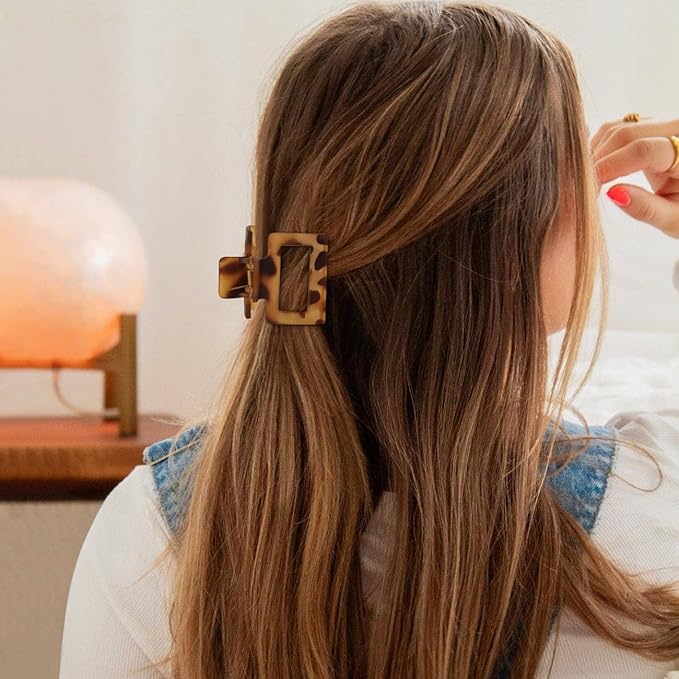 8 PCS Small Hair Clips for Women Girls, Square Medium Hair Claw Clips for Thin, Fine & Short Hair, Cute Non Slip Leopard Print Jaw Clips for Holiday Gifts, Ideal for Half Up Hair (Tortoise)