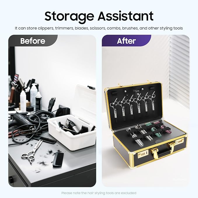 Professional Barber Case, Beauty Salon Barber Case with Code Lock, Hair Stylist Tool Kits Organizer Hairdresser Tool Box for Beauty Salon Makeup Artist (Gold)