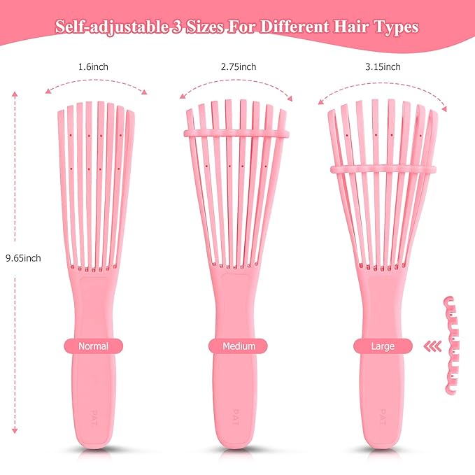 Detangling Hair Brush, Detangling brush for Adults and Kids, Comb Set for Kinky Curly Coily and Wavy Hair, For Wet and Dry Hair, Afro American Type 3a-4c, Comfortable Grip, Easy to Clean(Pink)