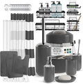 Clara Clark Bathroom Accessories Set - 28PC Bathroom Set with Adhesive Corner Shower Caddy Hanging, Bathroom Sets with Shower Curtain and Rugs, Grey Shower Curtain Set with Bathroom Trash Can