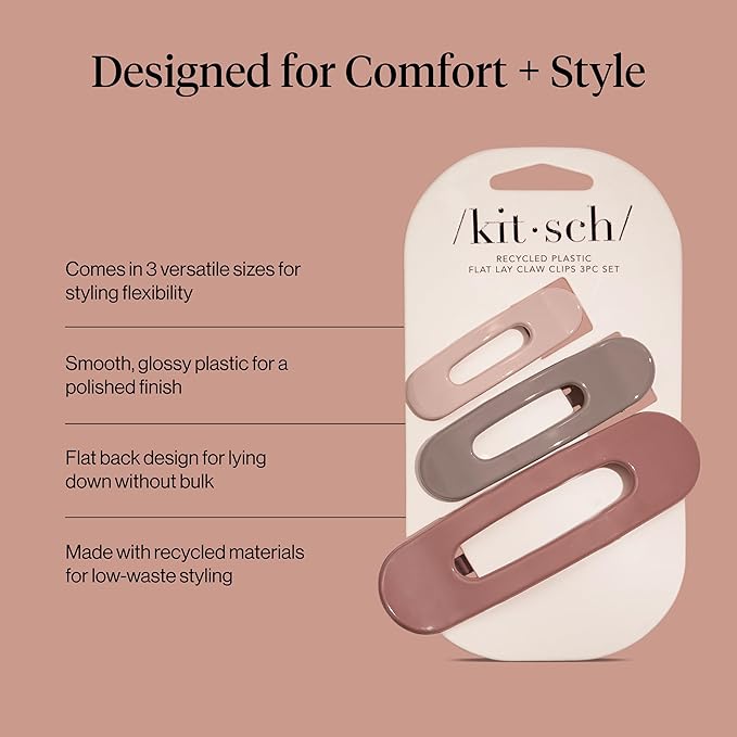Kitsch Flat Claw Clips for Women - Strong Grip, Comfortable Design | Durable Plastic, Glossy Finish | Lay Down Claw Clip | For All Hair Types | Ideal Gifts for Women - Terracotta, 3pcs