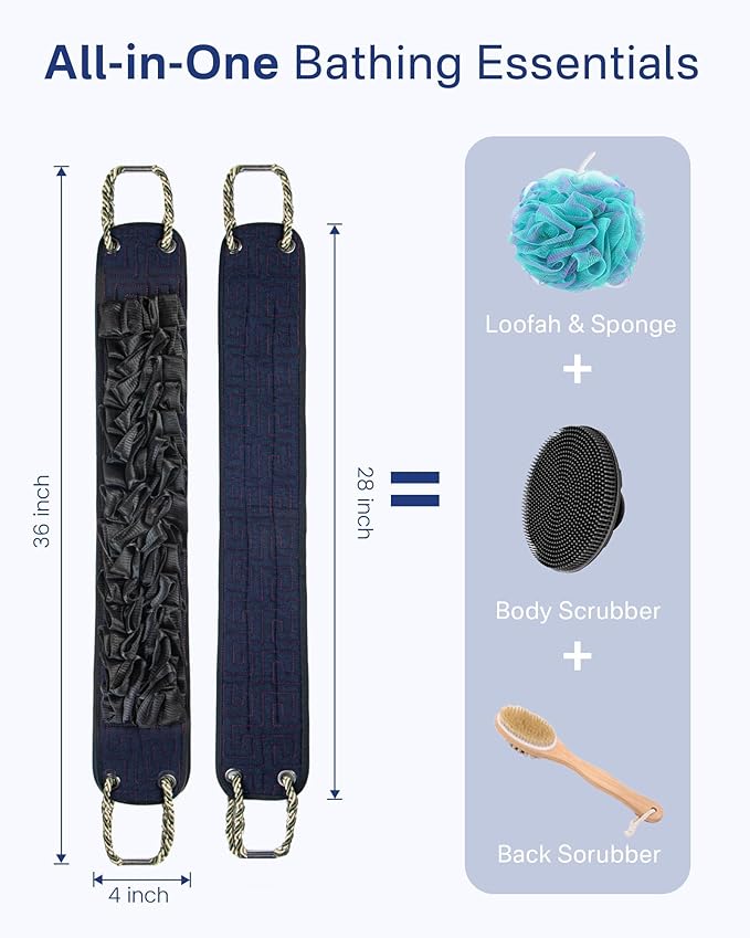Yiclick Back Scrubber for Shower, Exfoliating Washcloth Towel with Handle, Body Scrubber Exfoliator, Bath Sponge Loofah Luffa, Back Washer Wash Cloth for Men Women, Korean Exfoliate Body Scrub