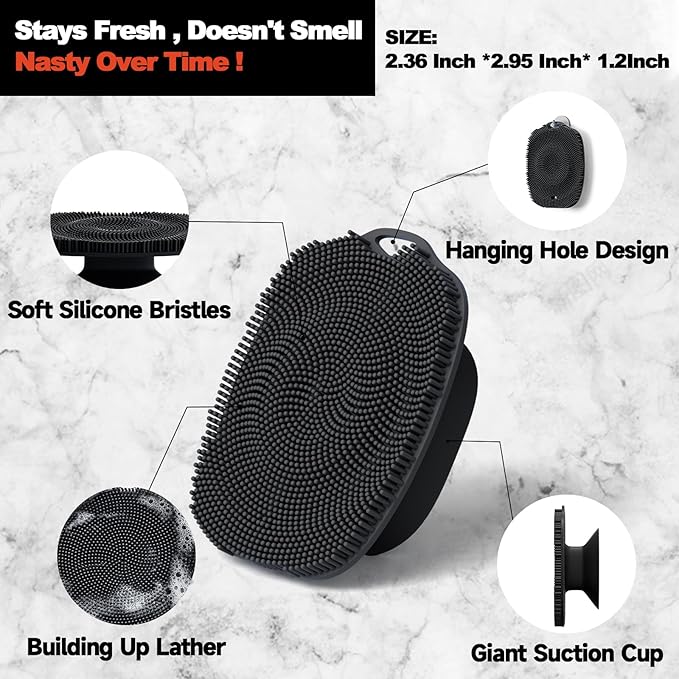 2 PCS Face Scrubber, Soft Silicone Face Exfoliator with Suction Cup for Man and Women Deep Skin Clean, Gentle Facial Cleaning Brush Suitable for All Sensitive Skin (Black)