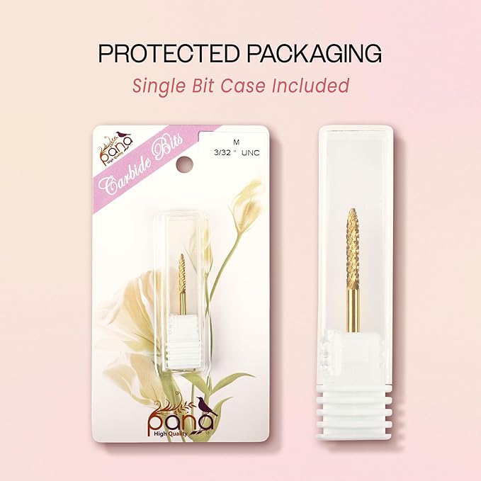 PANA 3/32" Carbide Cuticle Nail Drill Bit for Cuticle Cleaning, Dead Skin Removal, Gel Polish & Acrylic Removal, Under Nail Cleaner, Nail Salon, Manicure Tools (UNC - Gold, Medium)