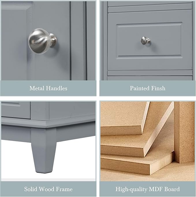 Harper & Bright Designs 36" Bathroom Vanity with Sink, Free Standing Single Vanity Set with 3 Drawers and One Door with Storage Racks, Wooden Storage Cabinet with Ceramic Basin for Bathroom, Grey