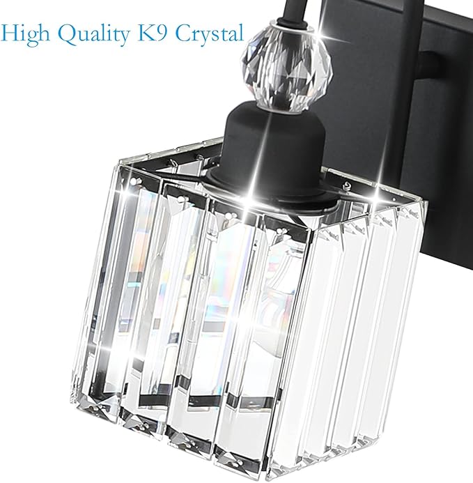 Ralbay Modern Crystal Black Vanity Light 3 Light Bathroom Light Fixtures Over Mirror Matte Black Crystal Bathroom Wall Lighting