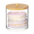 Tbestmax Plastic Cotton Round Holder and Dispenser, Clear Bathroom Organizer Storage for Cotton Pads - Bamboo Lids