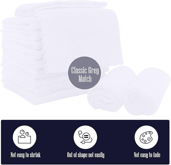 16 Pack Baby Washcloths - 10x10 Inch, Microfiber baby towel - Absorbent and Soft baby Wash Clothes for Newborns, Infants and Toddlers - Quick Dry for baby boys and girls face towel - White