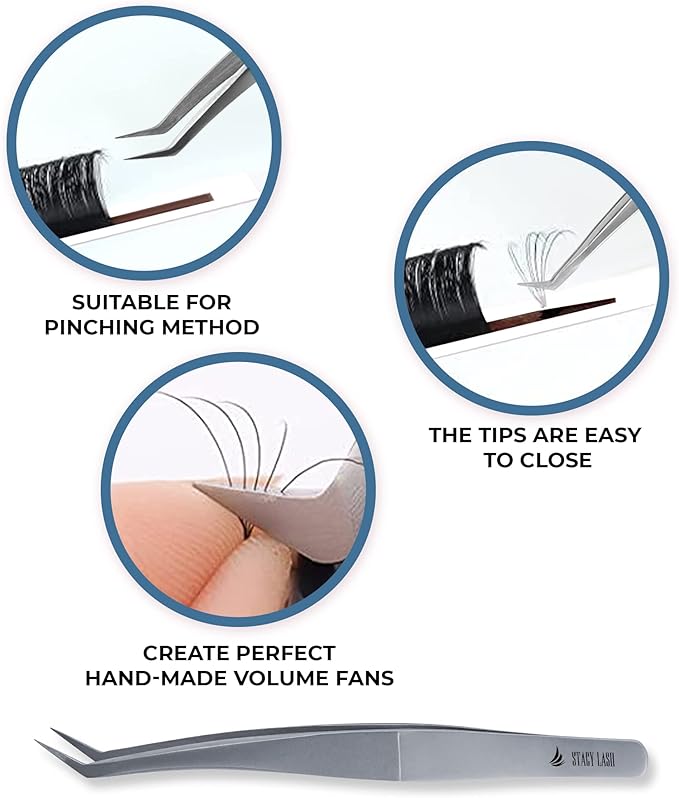 Stacy Lash STL-12 Curved Eyelash Extension Tweezers/Precision Tools for Classic & Volume Extensions & Premade Fans/Supplies for False Lashes Application/Beauty Accessories/Eyelashes Tool Applicator