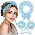 Heatless Curls Hair Curlers to Sleep in – Velvet No-Heat Overnight Curling Rod Headband Set for Long Hair, with Scrunchies & Clip, Wake Up to Beach Waves (Blue, Pack of 1)