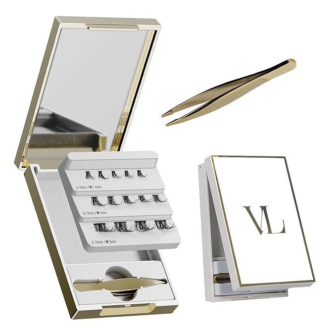 VLuxe Mini Lash Palette with Mirror & Tweezer Applicator, Luxury Lash Cluster Organizer Holder for Eyelash Extension & Fake Lash, Travel Storage Case for Mini Extended Lashes, Compact & Refillable