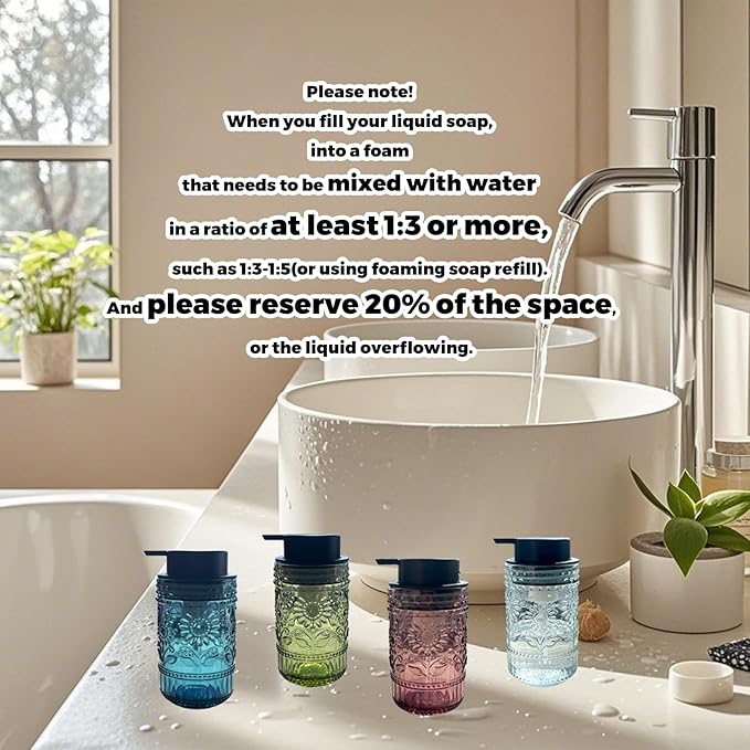 Foaming Hand Soap Dispenser,Vintage Glass Soap and Lotion Dispenser for Bathroom,Kitchen Dish Soap Dispenser with Silver Foam Pump,Cute Farmhouse Antique Decor (White+Foam Pump)