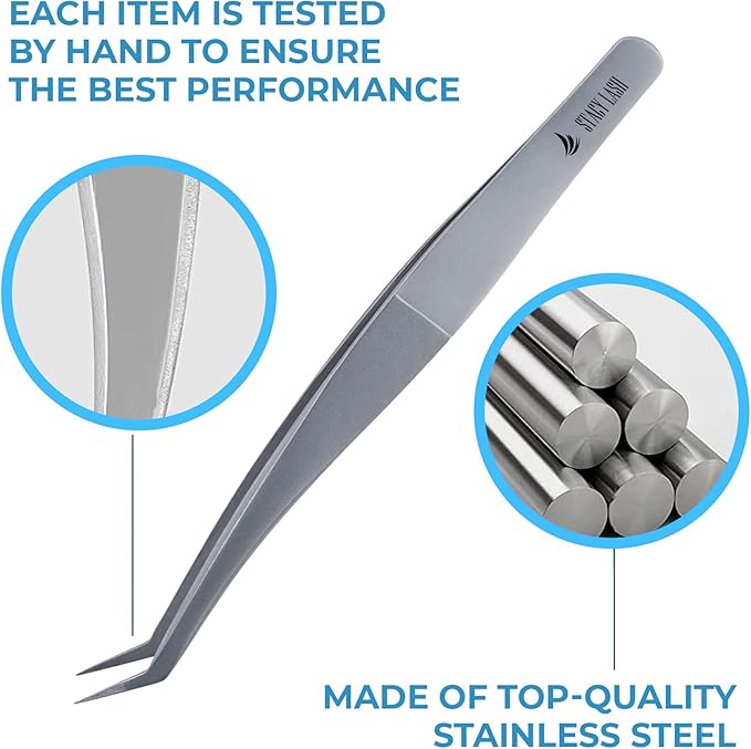 Stacy Lash STL-12 Curved Eyelash Extension Tweezers/Precision Tools for Classic & Volume Extensions & Premade Fans/Supplies for False Lashes Application/Beauty Accessories/Eyelashes Tool Applicator