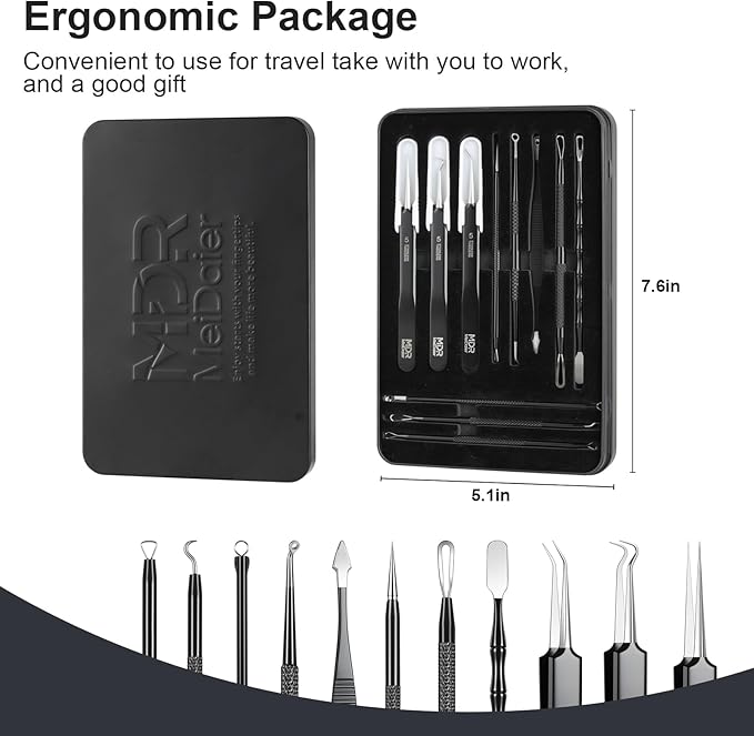 Pimple Popper Tool kit Blackhead Remover Comedone Extractor Kit with Box for Easily Remove blackheads, Acne, Blemishes, Whiteheads, pimples and Papules from the face and Bonus Gift -11pcs