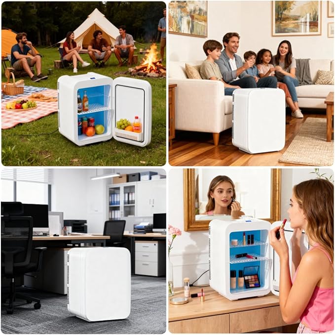 10L Portable Mini Fridge, AC/DC Thermoelectric Cooler and Warmer, Compact Refrigerator with Removable Shelves for Bedroom, Office, Dorm, Car, Camping, Skincare & Food Storage (White 16L)