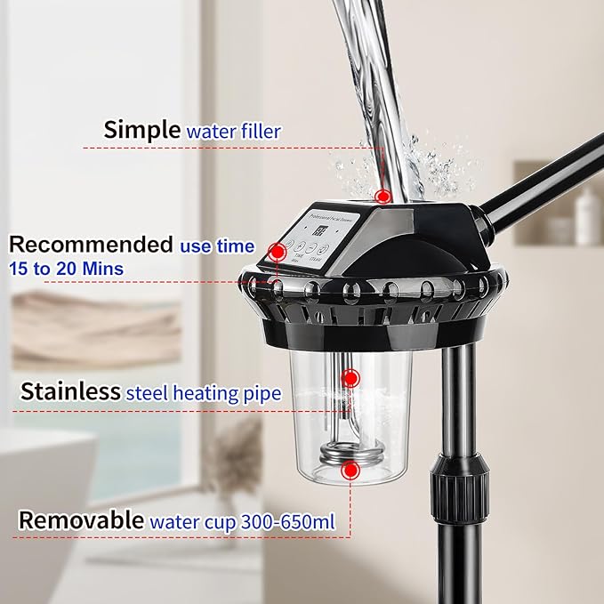 Professional Facial Steamer for Deep Hydration,Ozone Face Steamer with More Steam,Estheticians Steamer on Wheels with Time Setting,Adjustable Height Suitable for Beauty, Spa and Home Use
