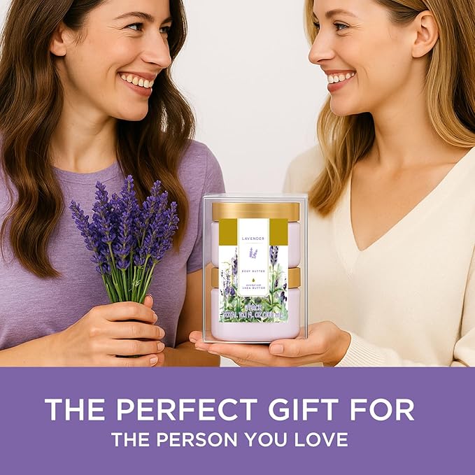 Princess Belle Lavender Body Butter, Body Moisturizer for Dry Skin, Body Butter for Women Smell Good, Lavender Gifts for Women-2 Pack (3.4floz + 6.8 floz)