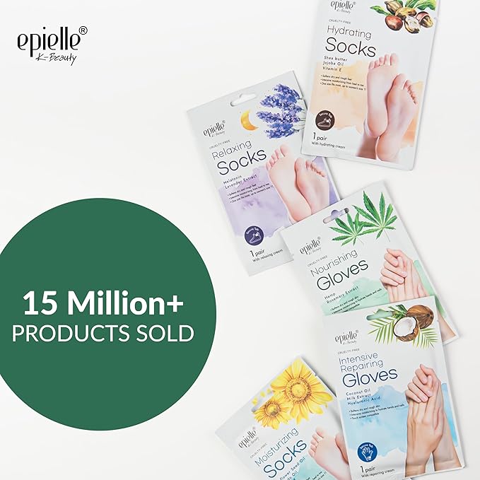 Epielle Relaxing & Nourishing Hand & Foot Masks, Soften Dry, Overworked Skin, Self Care Gifts for Women, Spa Kit, Easter Basket Stuffers, 6 Moisturizing Gloves & 6 Moisturizing Socks