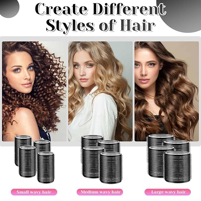 Rollers Hair Curlers 30Pcs Set with 3 Sizes (6 Large, 6 Medium, 6 Small) and 12 Clips, Storage Bag for Long, Medium, Short Hair Volume
