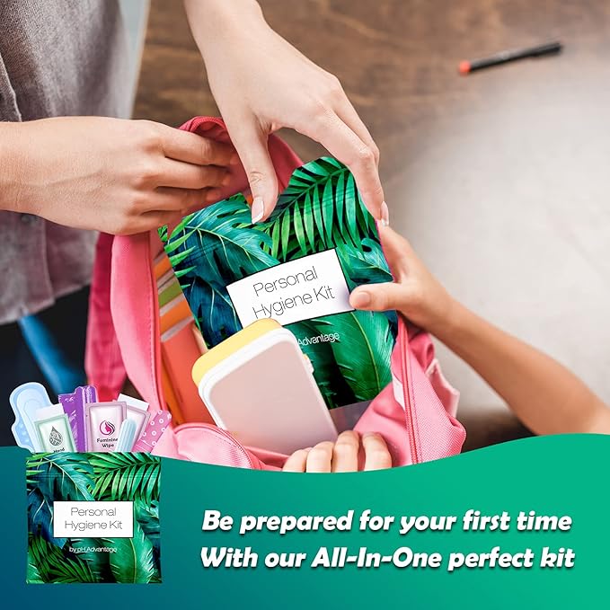 Menstrual Kit All-in-One 10 Pack | Convenience on The Go | Period Kit Pack for Travelling, Tweens & Teenager | Individually Wrapped Feminine Hygiene Product (Green Ferns)