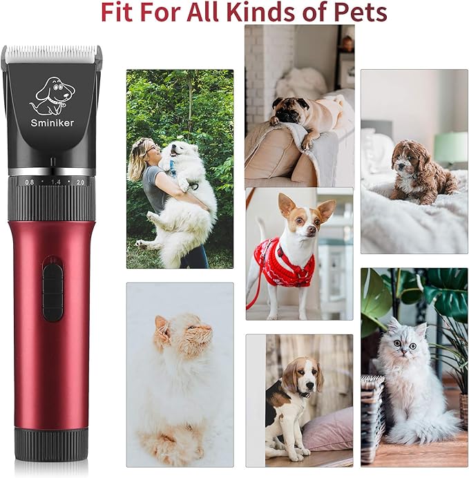 Sminiker Low Noise Horses Clippers Rechargeable Cordless Pet Clippers Grooming Kit with Storage Bag 5 Speed Professional Animal Clippers Pet Grooming Kit