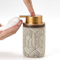 Brown Foaming Soap Dispenser,Ceramic Foam Soap Dispenser for Bathroom&Kitchen,12oz Foam Dispenser with Plastic Gold Pump(Unique&Modern)