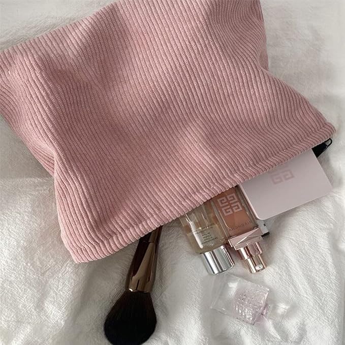 SxoSyo Cosmetic Bags for Women Makeup Bag Large Purse Travel Toiletry Zipper Storage Pouch Make up Brushes Organizer for Gifts (Corduroy, Pink)
