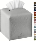 Tissue Box Cover, Jeethemy Square PU Leather Tissue Box Holder, Modern Tissue Case Facial Paper Organizer Dispenser，5X5X5'',Single Light Grey