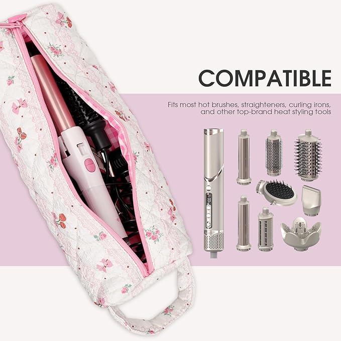 2PCS Portable Quilted Hair Tools Travel Bag for Curling Irons, Flat Irons, Hair Dryers & Styling Tools – Travel Case for Shark Airwrap, Revlon, Large Styling Tool Storage Case