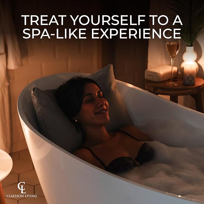 Luxury Bath Pillow for Tub - Thick and Comfortable Bathtub Pillow Support for Head and Neck and Back - Washable Quick-Drying Bath Pillows - Bath Cushion for Home Spa - Fits Any Bathtub - Light Gray