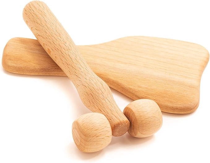 tuuli Body and Face Roller, Multi-Functional Wooden Massage Roller, Helps Ease Muscle Tension and Support Skin Health, Natural Face Massage Tools, Set of 2 (2 Piece Set C)