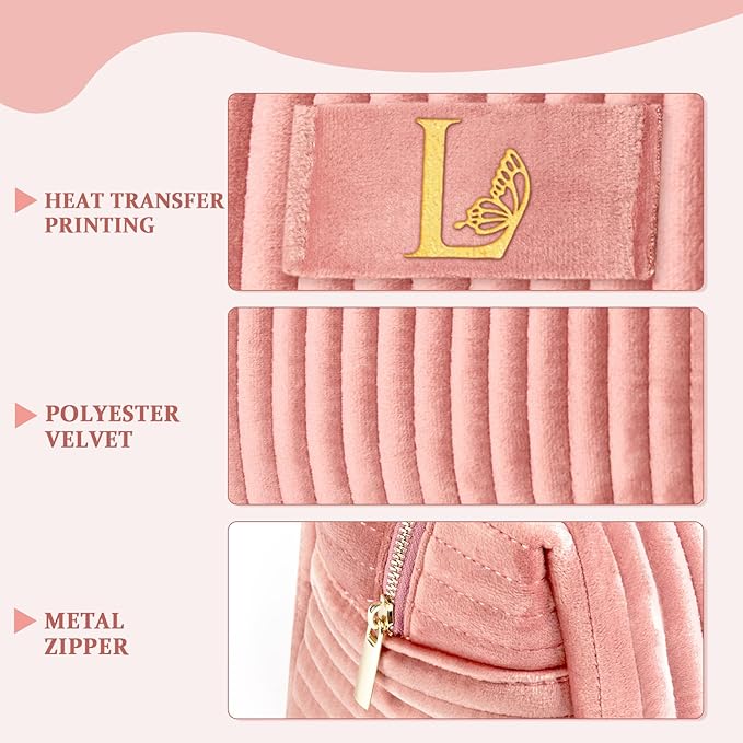 COSHAYSOO Custom Employee Appreciation Thank You Gifts for Women Female Social Worker Travel Makeup Bag Quilted Make Up Cosmetic Pouch Coworker Boss Leaving Going Away Farewell Gift Pink Initial L