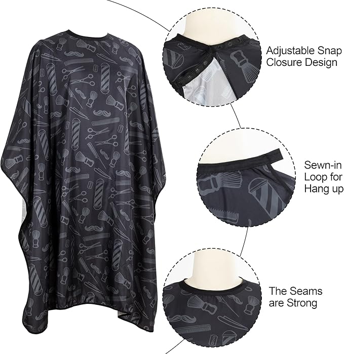 Black Hair Cutting Barber Cape Professional Nylon Waterproof Chemical Salon Color Cape for hair stylist, 62" x 54"