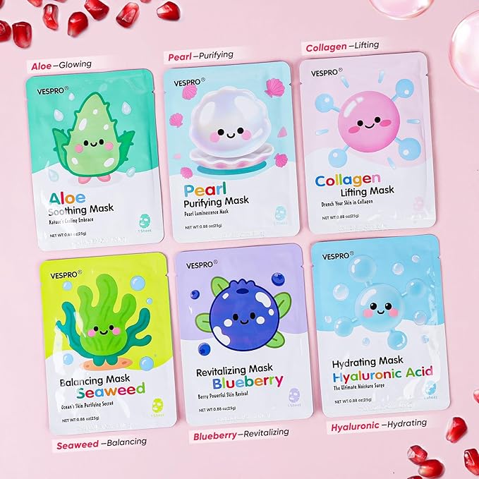 12 Pack Face Masks for Women, Hydrating & Moisturizing Facial Mask for Skincare, Bulk Sheet Mask Spa Party Supplies for Teen Girls, Birthday Gifts for Women, Sleepover Party, Skin Care Gifts for Mom