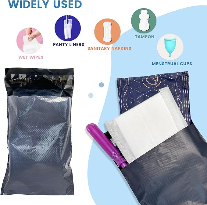 Sanitary Napkin Disposal Bags, Feminine Personal Disposal Bags, 200 pcs Grey, Self Seal, Opaque, Disposable for Tampons, Sanitary Disposal, Pads, Liners