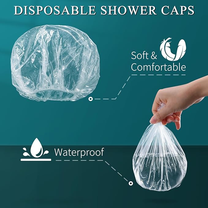 MORGLES 100 Pcs Disposable Shower Caps, Clear Large Shower Caps for Women Disposable, Plastic Hair Caps for Hair Treatment, Spa, Home & Travel Use,19.7"