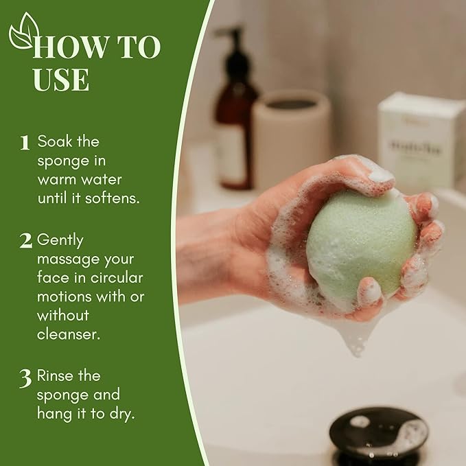 Tease Tea Facial Exfoliator Sponge - Matcha Konjac Facial Sponge, Face Sponge for Cleansing, Konjac Sponge, Exfoliating Sponge for Face, Facial Scrubber Infused with Matcha Green Tea for All Skin