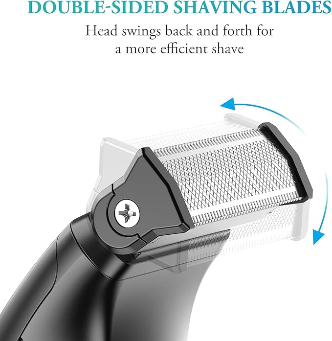 Body Hair Trimmer for Men - 2 in 1 Dual-Head Electric Shaver & Groomer, Ball Shaver with 30° Rotating Blade Adjustable Comb Mens Electric Razor IPX6 Wet & Dry for Face Groin Pubic Hair Trimmer Black