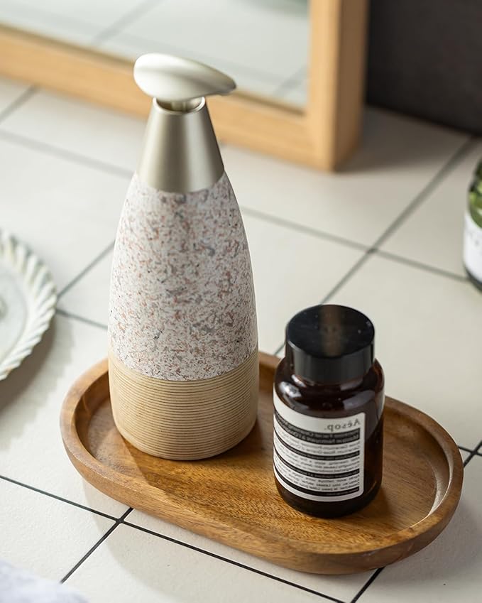 Soap Dispenser Set for Shower, Ceramic Refillable Soap Bottle for Shampoo, Conditioner, Bathroom & Kitchen with Silicone Funnel and 2 Pumps for Easter, Granite Peach Blossom, 12 oz