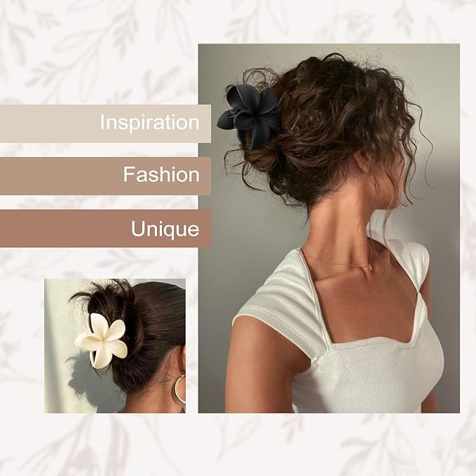 4 Pcs Flower Hair Clips for Women, Neutral Color Hawaiian Flower Hair Claw Clips, Cute Large Hibiscus Hair Claw Decorative Accessories For Thick and Thin Hair