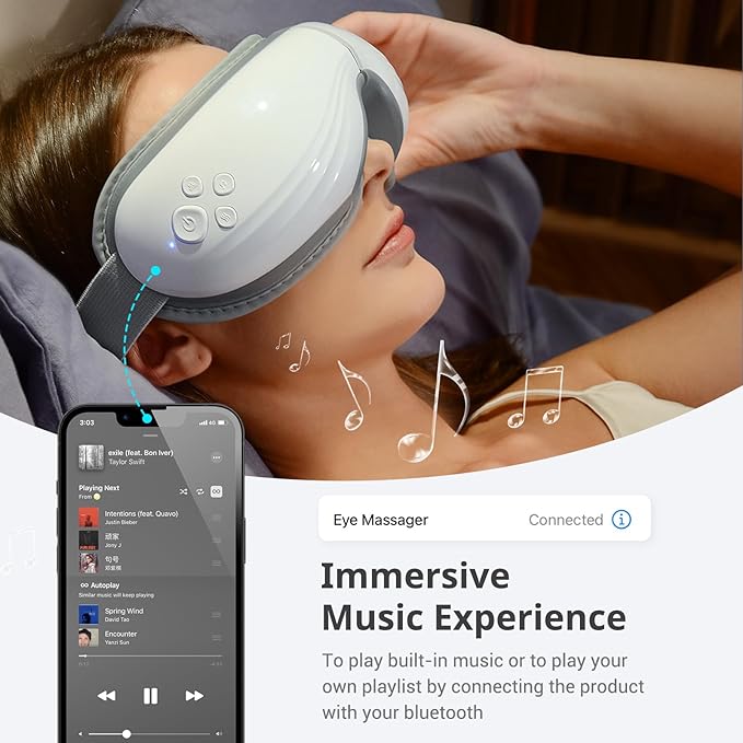 Mynt 5 Mode Eye Massager with Heat and Cooling, Heated Eye Massager with Bluetooth Capability, Folding Eye Mask Massager with Heat and Cool, Eye Massage with Voice Announcement, Gifts for Valentine