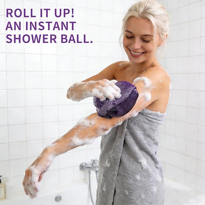African Net Sponge 3 Pieces, Authentic Exfoliating Body Scrubber for Back & All Skin Types, Bath Sponge for Face & Body with Gentle Deep Cleansing (Purple, Black, Green)
