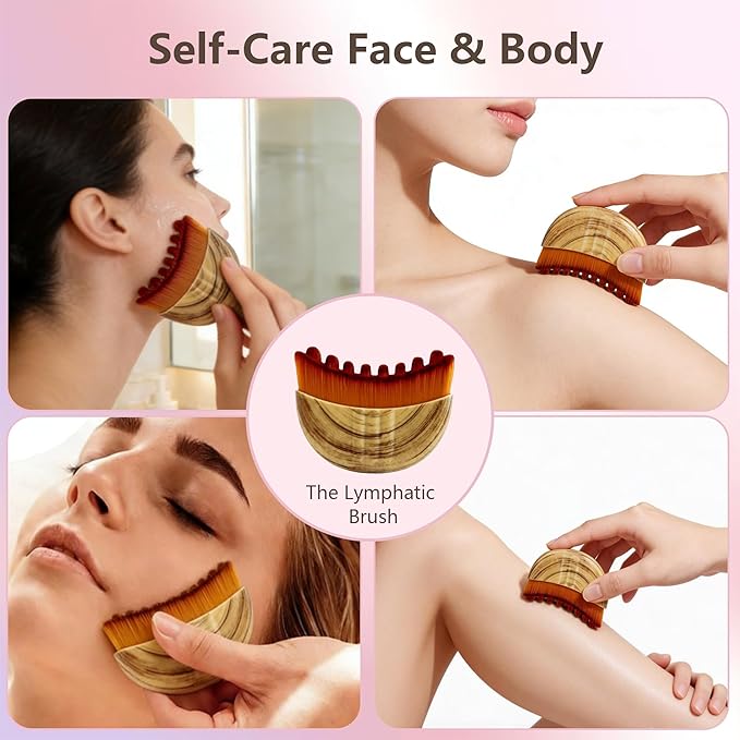 Lymphatic Contour Face Brush(2-PCS),Super Soft Manual Lymphatic Drainage Massager for Sculpting, Relieve Fatigue & Reduce Puffiness, with Portable Case Suitable for Facial Cleansing and Massage